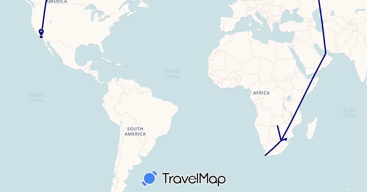 TravelMap itinerary: driving in United Arab Emirates, Swaziland, United States, South Africa, Zambia (Africa, Asia, North America)
